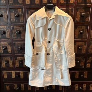 Kenneth Cole Ivory Sateen Trench Coat with Button Front